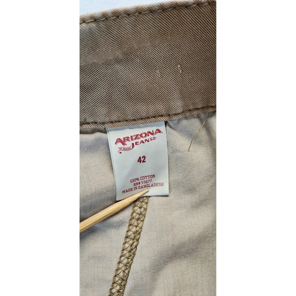 Arizona Jean Co Mens Tan Khaki Cotton Twill Flat Front Chino Shorts Size 42